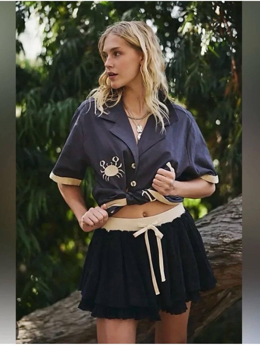 Free People Free-est Pretty Please Black Tiered Mini Skirt.